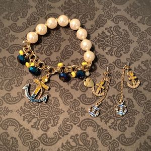 Vintage Colorful nautical/anchor bangle bracelet and earrings